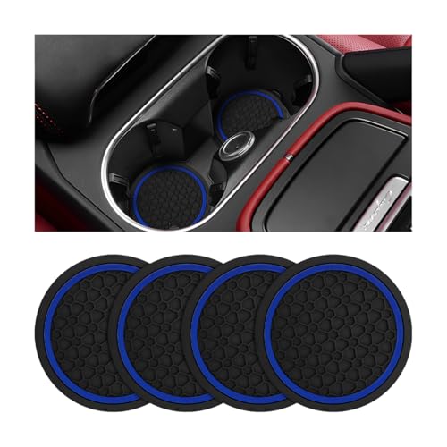 4PCS Car Cup Coasters, Non-Slip Automotive Insert Cup Holder Pad, Waterproof Dustproof Vehicle Interior Decorative Embedded Drink Mat Accessories, Universal for RV, SUV, Truck (Black/Blue) - color: Black/Blue