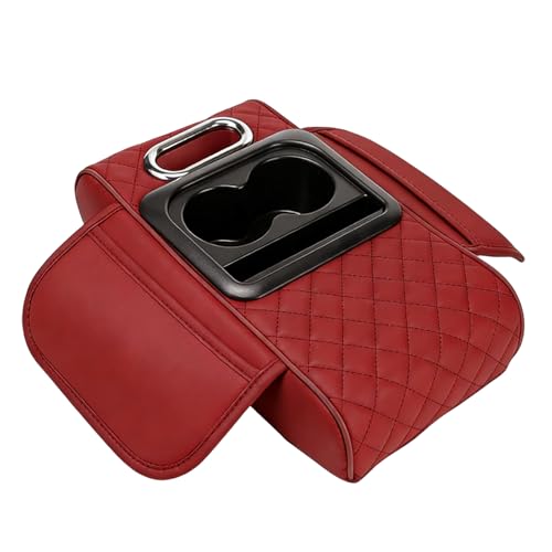 Car Armrest Cushion Center Console Cover, Leather Armrest Cover for Car 5 in 1 Middle Console Cushion with Storage Box, Cup Holders, Tissue Box, Luxury Waterproof Interior Accessories,Burgundy - color: Burgundy