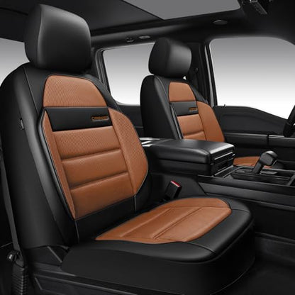 CAR PASS Memory Foam Seat Covers Front, Airy Cool Mesh Thick Car Seat Covers, Leather Car Seat Covers Front Seats Airbag Compatible, Universal Automotive Comfort for Most Cars, Trucks, SUV, Brown - color: brown black