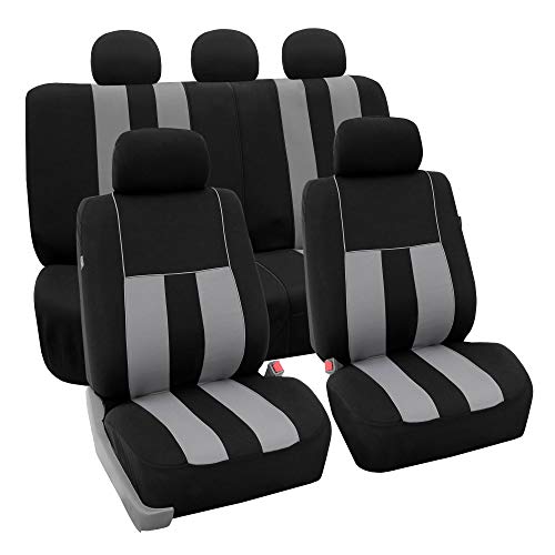 FH Group Car Seat Cover Full Set Striking Striped Gray Car Seat Covers with Front Seat Covers and Rear Split Bench Car Seat Cover Universal Fit Interior Accessories for Cars Trucks and SUVs - color: Gray, size: Full Set