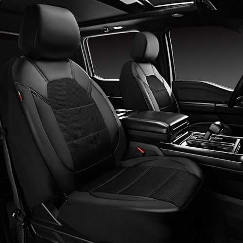 CAR PASS Leather and 3D Air Mesh Universal Fit Car Seat Covers, for Sedans,Trucks,Suvs,Airbag Compatible,Zipper Design and Reserved Opening Holes for Headrest(Full Set, Black and Black)