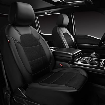 CAR PASS Leather and 3D Air Mesh Universal Fit Car Seat Covers, for Sedans,Trucks,Suvs,Airbag Compatible,Zipper Design and Reserved Opening Holes for Headrest(Full Set, Black and Black)