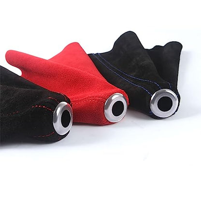BESULEN Car Shift Boot Cover, Suede Leather Shift Knob Boot Dust Cover, Manual/Auto Shifter Boot Sleeve Replacement, Handbrake Gaiter Boot Dust Cover Car Interior Accessories, Black/Black - color: Black/Black