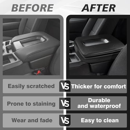 Center Console Armrest Cover Fit for Chevy Silverado & GMC Sierra 2019-2026 Accessories, Comfort Armrest Pad Console Lid Cushion Vegan Leather 1-Inch Extra Thick(Split Bench Seat Console ONLY) - size: 1) 19-25 |Silverado & Sierra| Jump Seat, +Thick