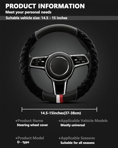 Cxtiy Universal Car Steering Wheel Cover Fluffy Winter Plush Steering Wheel Cover (A-Black) - color: A-black