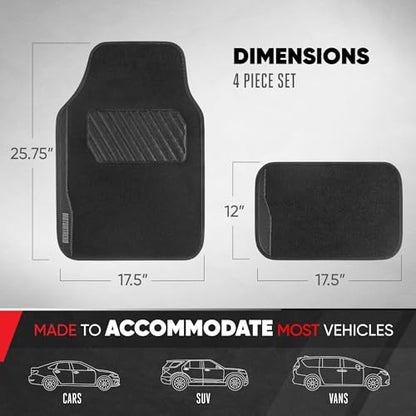 Motor Trend SpeedSeries Carpet Car Floor Mats Set - Versatile Fit for Cars, Trucks, SUVs, Vans Black Trim Racing Design Car Mat Full Set Tapetes para Carro - Set of 4, Black Cars Carpet Mats