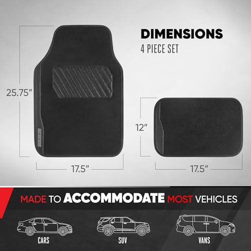 Motor Trend SpeedSeries Carpet Floor Mats Set - Universal Fit for Cars, Trucks, SUVs, Vans Trim Racing Design Car Mats Full Set Tapetes para Carro - Set of 4, Black & Black Car Carpet Mats - color: Black