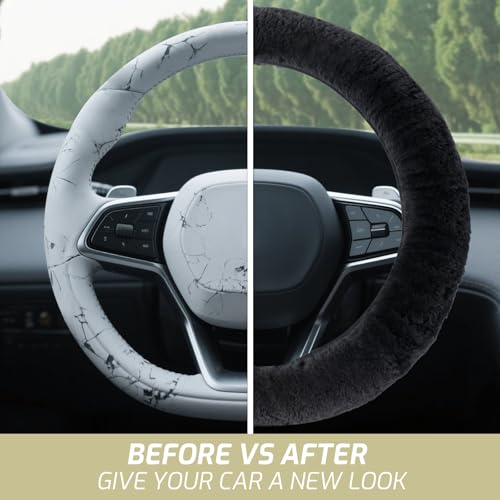 AEGIS Cover Sheepskin Steering Wheel Cover Premium Luxury AUS Genuine Merino Wool All-Season Non-Slip for Cars Fits 14.5-15.5" Wheels (Black) - color: BB