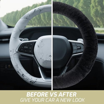 AEGIS Cover Sheepskin Steering Wheel Cover Premium Luxury AUS Genuine Merino Wool All-Season Non-Slip for Cars Fits 14.5-15.5" Wheels (Black) - color: BB