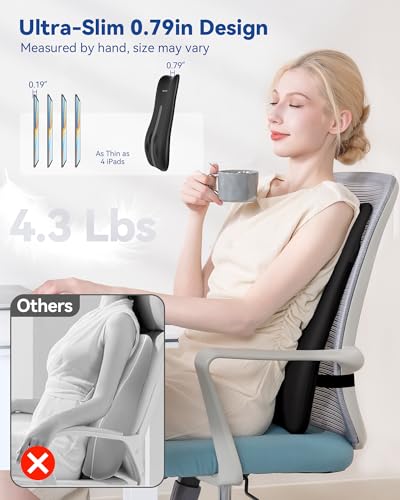Back Massager for Pain Relief Deep Tissue, Up-Down Rolling & Ultra-Slim Shiatsu Back Massager with Cushion Layer, Lower Back Massage for Chair Home Office, Gift for Men Women