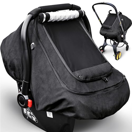 Waterproof Baby Car Seat Cover，YVMVDV Patented Cold Weather Carseat Cover for Babies,Infant Car Seat Cover Canopy for Boy Girls,Windproof Car Seat Canopy, Keeps Babies Warm and Cozy Black - color: Thick-Black