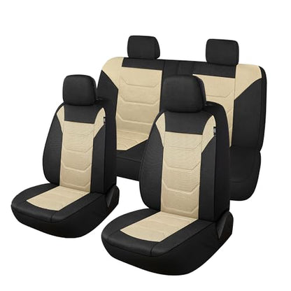 3D Air Mesh Car Seat Cover Full Sets Washable and Breathable Premium Cloth Automotive Vehicle Seat Covers for Cars Interior, Universal Fit for Most Cars, Sedan, Truck, SUV(Black/Beige)
