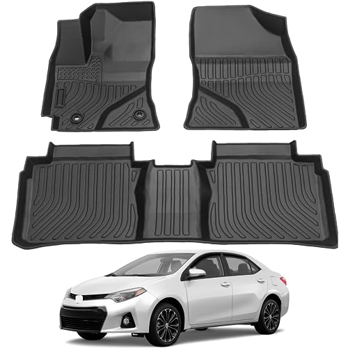 All Weather Rubber Car Floor Mats Compatible with 2014-2019 Toyota Corolla(NO FIT Corolla im & Hatchback), Odorless, 3D Raised Edges, Custom Fit Full Set, Laser Measured, Non Slip, Corolla Accessories