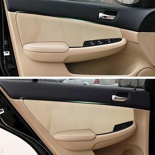 4PCS Door Panel Cover Compatible with Honda Accord 2003-2007 Front and Back Vinyl Leather Insert Cards Protector Trim Beige (Only Leather Part)
