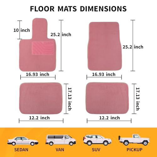 EKR All-Weather Universal Fit Car Floor Mats, 0.5 inch Thick Car Carpet Mats, Anti-Slip Automotive Mat with Driver Heel Pad Fit for SUV, Vans,Sedans, Trucks (Pink,4pcs Blown Full Set) - color: Pink