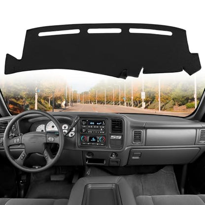Dashboard Dash Cover Mat for Chevy Chevrolet Silverado 1999 2000 2001 2002 2003 2004 2005 2006 Polyester Custom Fit Silverado Dash Cover (Silverado 1999-2006, Black) - size: Chevy Silverado 1999-2006