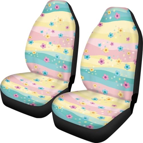 Dreaweet Hippie Flowers Seat Covers for Cars SUV Cute Car Accessories for Women Interior 2 Piece Washable Universal Seat Covers for Cars SUV Sedan Trucks Easy to Install - color: Hippie Flowers