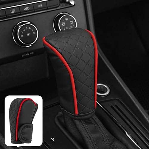 Leather Car Gear Shift Knob Cover, Exquisite Embroidery Design, Durable Anti-Slip Shifter Lever Protector, Universal Shift Knob Decoration Accessories for Most Car, SUV, Truck(Black & Red) - color: Black&Red