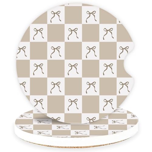 Ceramic Car Coasters – Absorbent Car Cup Holder Coaster Set for Women, Cute Aesthetic Car Accessories for Girls, 2 Pack (Beige) - color: Beige