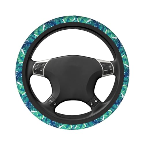 Tropical Palm Leaves Steering Wheel Covers Non Slip Neoprene Steering Wheel Protector Cover Universal 15 Inch for Men Women - color: Tropical Palm Leaf Leaves