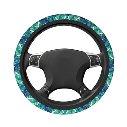 Tropical Palm Leaves Steering Wheel Covers Non Slip Neoprene Steering Wheel Protector Cover Universal 15 Inch for Men Women - color: Tropical Palm Leaf Leaves
