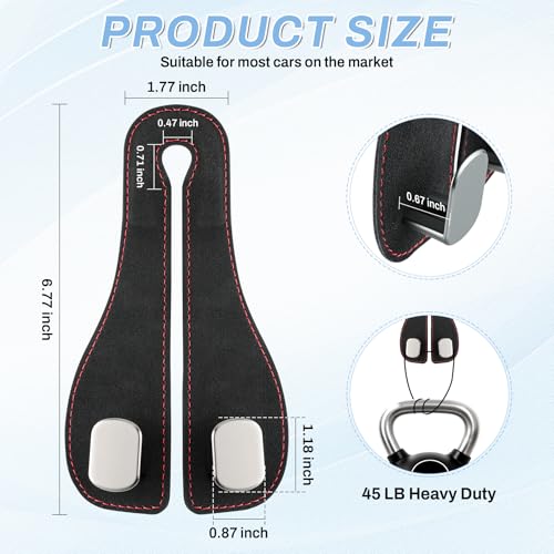 2PCS Car Purse Holder Hook, Seat Back Storage Hook, Leather-Wrapped Alloy Double Headrest Hook for Purses & Bags, Cute Car Interior Accessories for Women and Men, Black