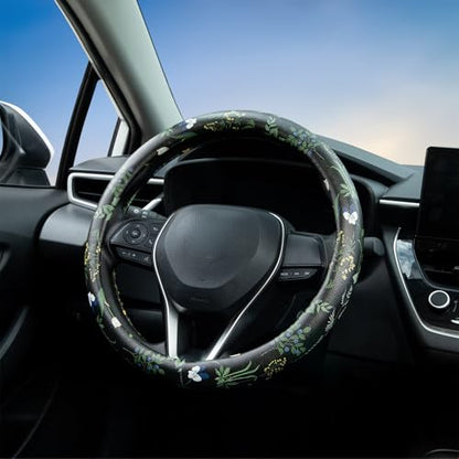 Boho Floral Steering Wheel Cover Auto Leather Steering Wheel Protector, Anti-Slip, Breathable, Absorbing Sweat, Universal Floral Car Accessories 14.5–15 inch,Fit for Most Car, Trucks, SUV - style: Boho Floral