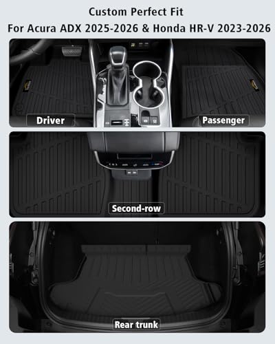 Floor Mats & Cargo Liner Custom Fit for Acura ADX 2025 All Weather TPE Rubber 1st & 2nd Floor Liners Automotive Trunk Mat for Acura ADX 2025 Accessories, Black - size: For Acura ADX 2025