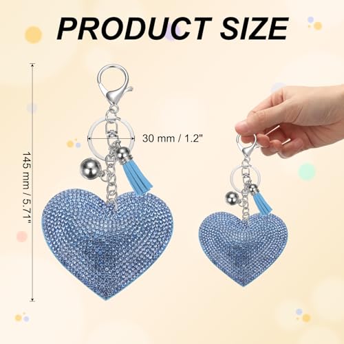 PATIKIL Rhinestone Keychains for Women, Cute Bling Heart Shape Purse Charm for Bag Handbags Car Keys - color: White-light Blue