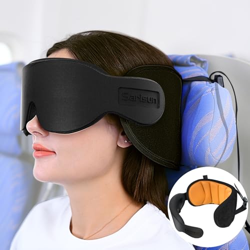 SARISUN Travel Pillows for Airplanes, Airplane Pillow for Long Flight, Airplane Head Strap with Eye Mask for Sleep, Travel Neck Pillow for Car Road Trip, 360° Support Headrest, Stop Bobblehead, Yellow - color: Yellow