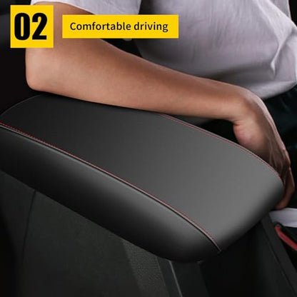 AOMSAZTO Leather Armrest Cushion for 2019-2015 Hyundai Sonata Black with Red Stiches - color: red stiches