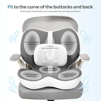 2 in1 Truck Seat Cushion and Lumbar Support Pillow Memory Foam Car Seat Cushion with Adjustable Strap for Truck Driver Long Drives, Fits Semi Truck Seat,Car,Office&Gaming Chair(Light Grey)
