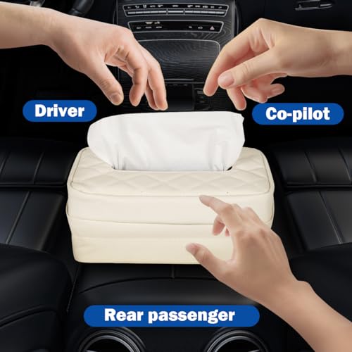 Car Tissue Holder, Standard PU Leather Napkin Organizer for Backseat, Extra Large Fits 120-150 Tissues per Box, 9.84'' x 3.94'' x 5.51'' (Beige) - color: Beige