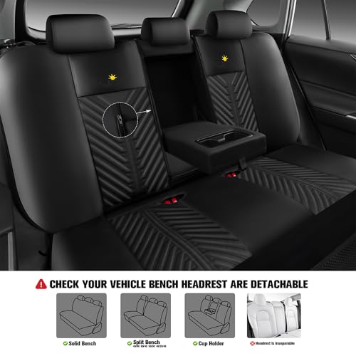 PU Leather Car Seat Covers Full Set – Waterproof seat Cover for Cars，3D Foam Support Automotive seat Covers ，Airbag Compatible, Universal Fit for Cars SUVs Trucks Sedans（Black/Grey）