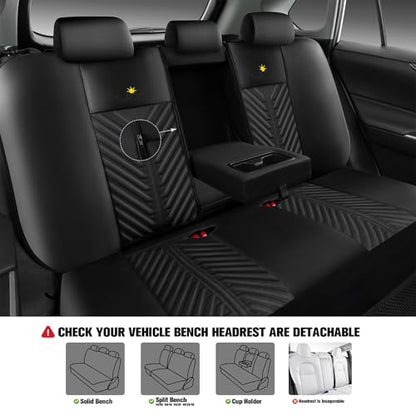 PU Leather Car Seat Covers Full Set – Waterproof seat Cover for Cars，3D Foam Support Automotive seat Covers ，Airbag Compatible, Universal Fit for Cars SUVs Trucks Sedans（Black/Grey）