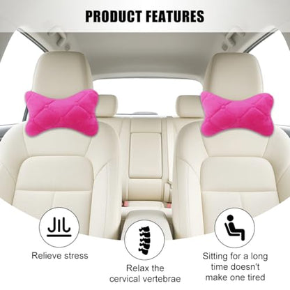 2PCS Car Headrest Pillow, Comfortable Ergonomic Design Vehicle Seat Neck Pillow for Driving Fatigue Relief, Soft Breathable Automotive Interior Head Rest Cushion Pad, Universal Fit (Pink) - color: Pink