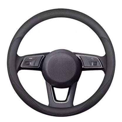 Carodi Latest Nappa Leather car Steering Wheel Cover, Stylish Non-Slip Leather car Interior 15 inches Universal（Black） - color: Black