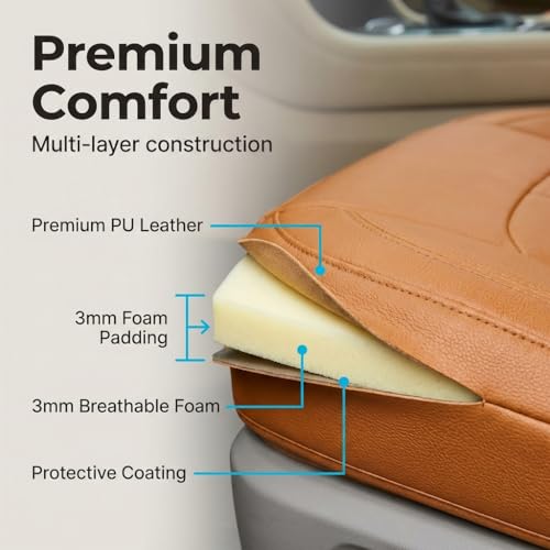 FH Group PU309102 All-Purpose Built-in Seat Belt PU Leather Seat Covers (Tan) Front Set – Universal Fit for Cars Trucks & SUVs - color: Tan - Low Back (Faux Leather), size: Front Set