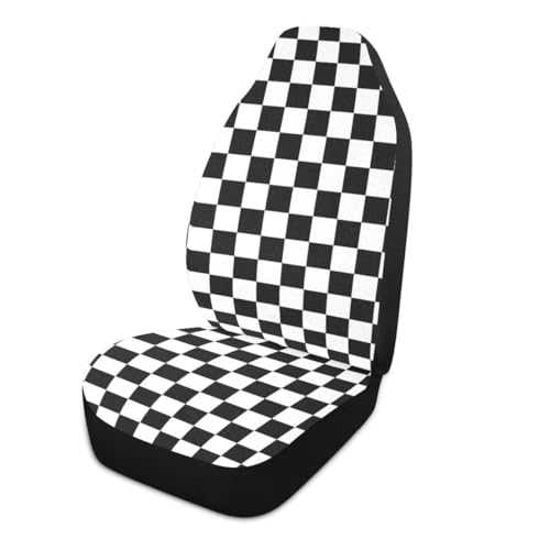 Checkered Car Seat Covers Set of 2,Geometric Checkered Plaid Pattern Black White Car Racing Sports Chess Board Universal Front Seat Protector for Women Men Cute Car Accessories for Trucks - color: Black White