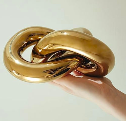 Large Ceramic Gold Knot Statue Décor, Gold Coffee Table Decor, Multi-Angle Abstract Geometric Sculpture Ornament, Modern Home Decor Accents for Living Room, Bedroom, Office