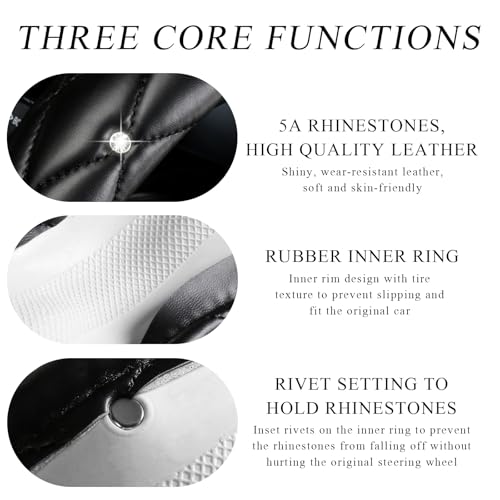 Bling Crystal Steering Wheel Cover, 15 Inch Soft Leather Sparkling Rhinestone Steering Wheel Protector, Universal Anti-Slip Steering Wheel Pad for Women Girls, Car Accessories (Wine Red) - color: Wine Red