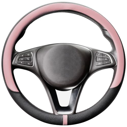 Breathable Car Steering Wheel Cover 16 inch Auto Universal Leather Wrap Non-Slip Steeringwheel Protector Automotive Interior Accessories, Pink (Suit for 15.5-16 inch) - color: A-Pink, size: L (15.5"-16")