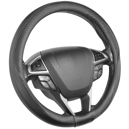 SEG Direct Steering Wheel Cover 14.5-15 inch (37-39 cm) Medium Size, Microfiber Leather, Non-Slip Comfortable Grip, Fits Cars Trucks SUVs, Black - color: Black, size: Standard size[14 1/2''-15'']