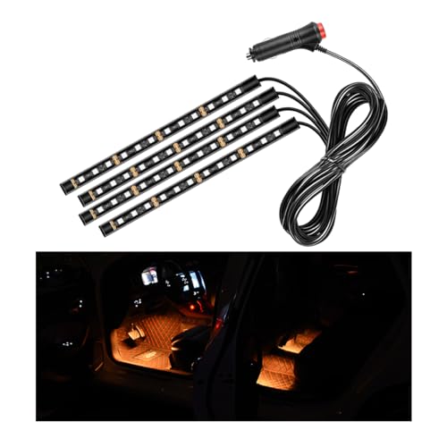 Car LED Strip Light, 48 LEDs RGB Neon Interior Atmosphere Lights, 12V Under Dash Ambient Night Light, Cigarette Lighter Auto Interior Decorative Lamp, Car Accessories (Orange-Yellow) - color: Orange-Yellow, size: 48 LED, Cigarette Adapter