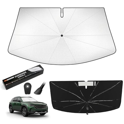 Windshield Sun Shade Umbrella for Mazda CX-50 2023-2026, Upgraded 360° Bendable Handle to Protect Dashboard Screen, Custom Fit Window Sunshade with Rearview Mirror Cutout, UV Ray Reflector - size: For Mazda CX-50 2023+