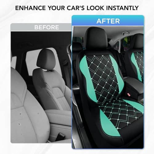 Road Comforts Seat Covers, Premium Leather Car Seat Covers Front Seat for Women Girls,Airbag Compatible, Automotive Seat Covers Universal Fit Most Cars,Vans,Truck,SUV - color: Mint Front