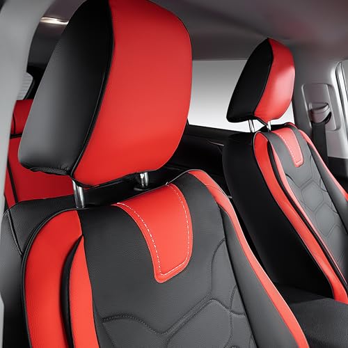 OASIS AUTO Custom Fit Seat Covers for 2019-2026 Toyota RAV4, Waterproof Faux Leather Seat Protector Cushion Rav4 Car Accessories (Full Set, Black&Red)
