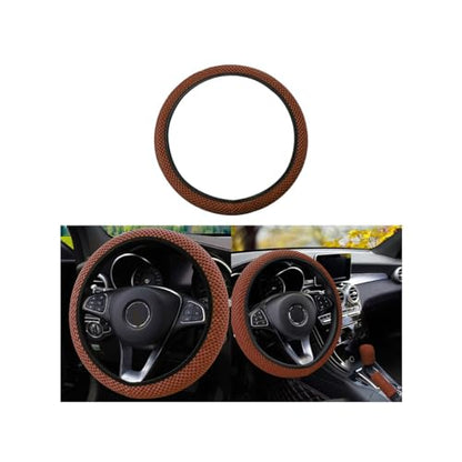 Elastic Stretch Steering Wheel Cover, Universal 15 Inch Car Steering Wheel Cover, Microfiber Breathable Ice Silk, Anti-Slip, Odorless, Easy Carry, Warm in Winter and Cool in Summer (Brown) - color: Brown