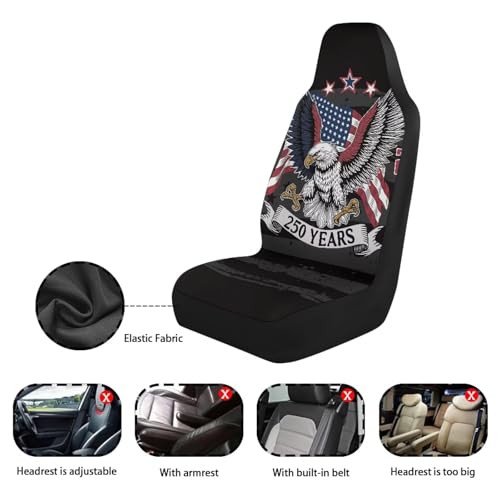 INSTANTARTS 250 Years Car Seat Covers Two Front Seats Only High Back Seat Protector Soft Auto Interior Accessories Compatible with Most Cars,SUV - color: 250 Years Patriotic Eagle
