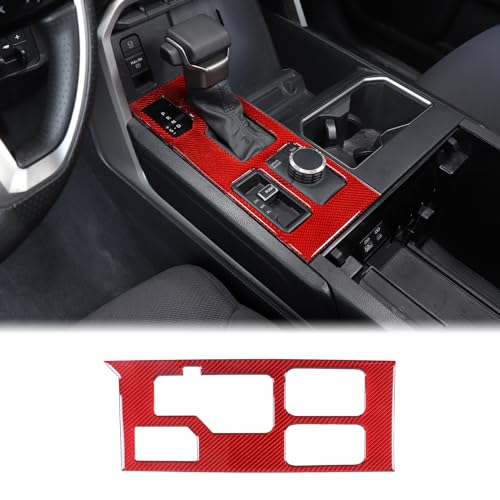 Aunginsy Center Control Gear Box Shift Knob Panel Sticker Cover Compatible with Toyota Tundra/Sequoia 2022-2024 Car Real Carbon Fiber Console Gear Shift Panel Trim Sticker Decorative Cover Accessories - color: Red Carbon Fiber, size: With 4WD